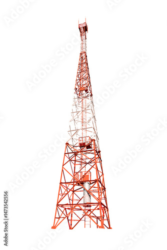 New telecommunication antenna on background of blue sky in the forest. Satellite dish telecom network at communication technology network. Telecom broadcasting tower. Cell tower