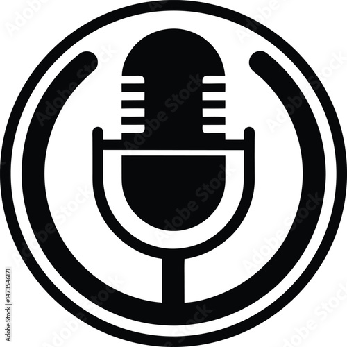 microphone podcast logo silhouette icon vector illustration