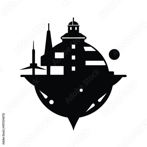 planet colonization ship black silhouette 