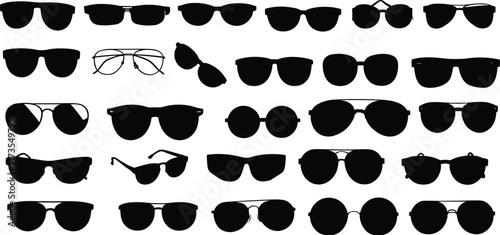 Sunglasses vector collection. vector trendy black sunglasses glasses collection isolated. Fashion Style Sunglass Vector Silhouette Collection. 