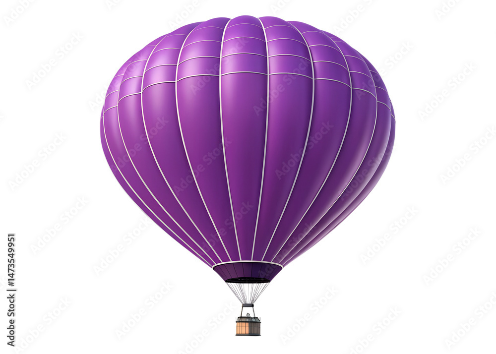 Fototapeta premium A vibrant purple hot air balloon gracefully floats against a stark transparent background