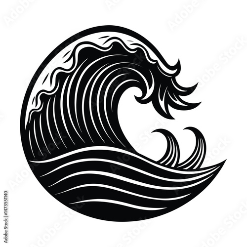 Stylized wave cresting, silhouette vector for a surf shop