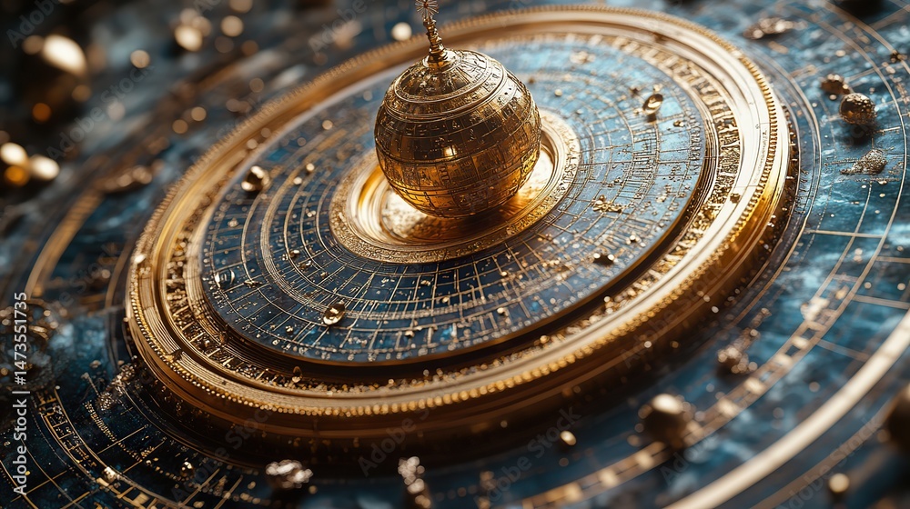 A detailed illustration of an ancient astronomical instrument, such as an astrolabe or an orrery, showcasing the scientific knowledge of the past A detailed illustration of an ancient astronomical instrument, such as an astrolabe or an orrery, showcasing the scientific knowledge of the past