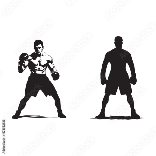 A Black Silhouette of a Boxer Set Clipart