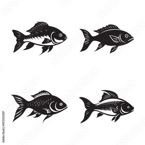 Carp Silhouette Clipart Set