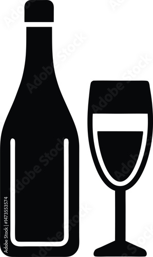 wine bottle and glass logo silhouette icon vector illustration