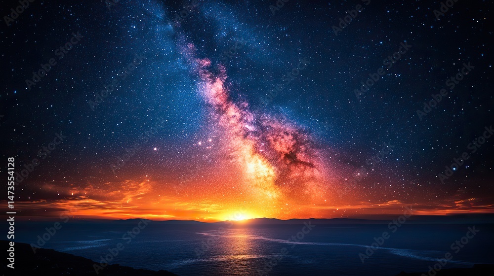 Fototapeta premium A dramatic night sky filled with countless twinkling stars and the faint glow of the Milky Way stretching across the vast expanse, inspiring awe and contemplation