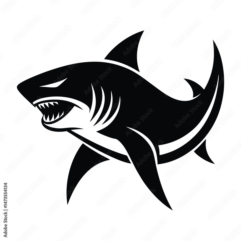 Fototapeta premium Shark silhouette, powerful and sleek, vector logo