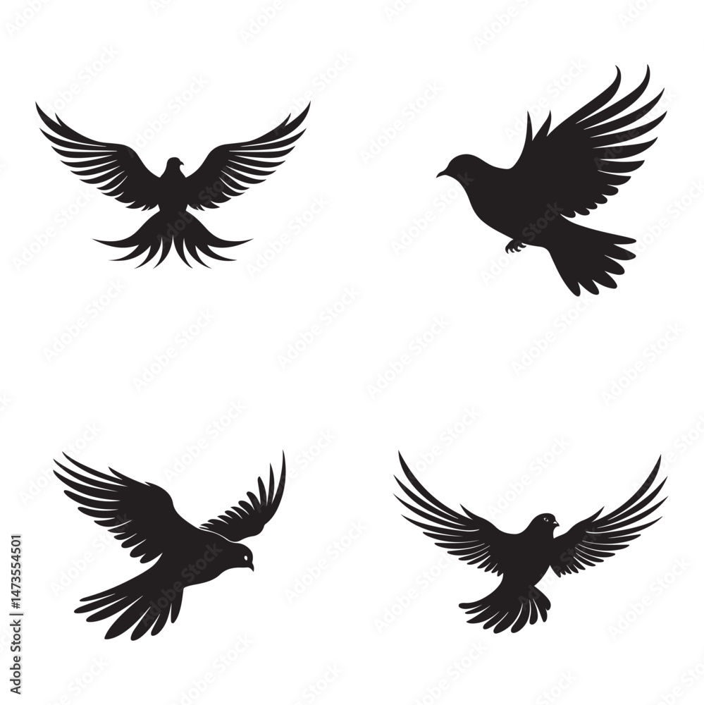 Fototapeta premium Dove Silhouette Clipart Set