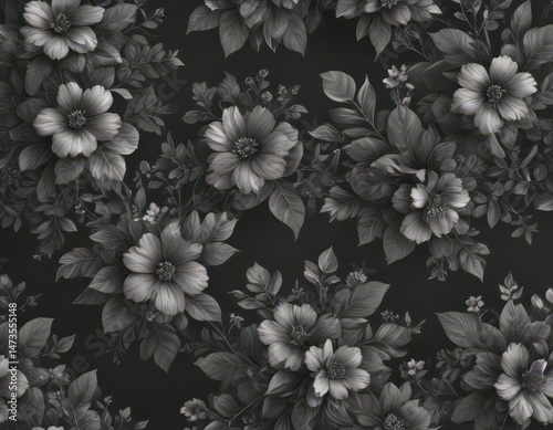 Wallpaper Mural Elegant charcoal floral wallpaper  Tiny blooms & leaves in a refined seamless design , textile, wall, retro Torontodigital.ca
