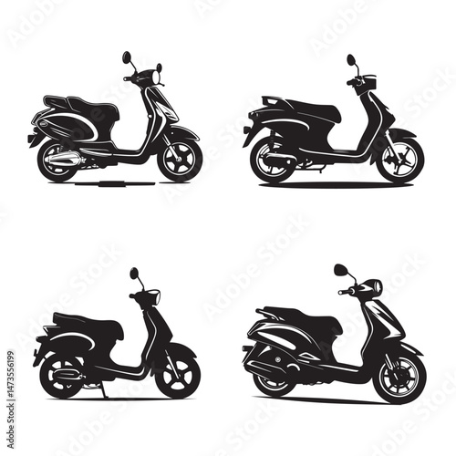 Moped Silhouette Clipart Set