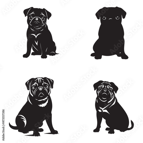 Pug Silhouette Clipart Set