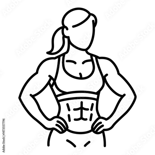 Wallpaper Mural Fit woman with abs in sportswear. Vector illustration. Editable stroke. Torontodigital.ca
