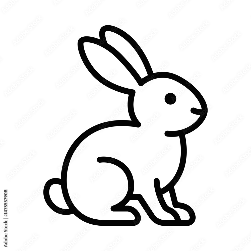 Obraz premium Cute rabbit sitting side view. Vector illustration. Editable stroke.