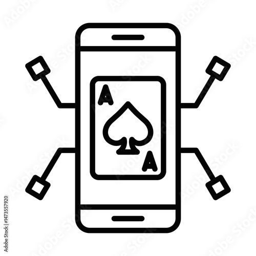 Online casino icon with card and phone. Vector illustration. Editable stroke.