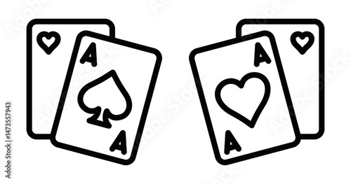 Two aces playing cards outline. Vector illustration. Editable stroke.