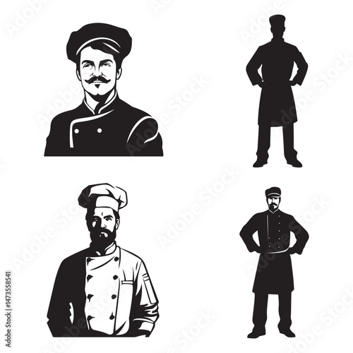 Sous Chef Silhouette Clipart Set