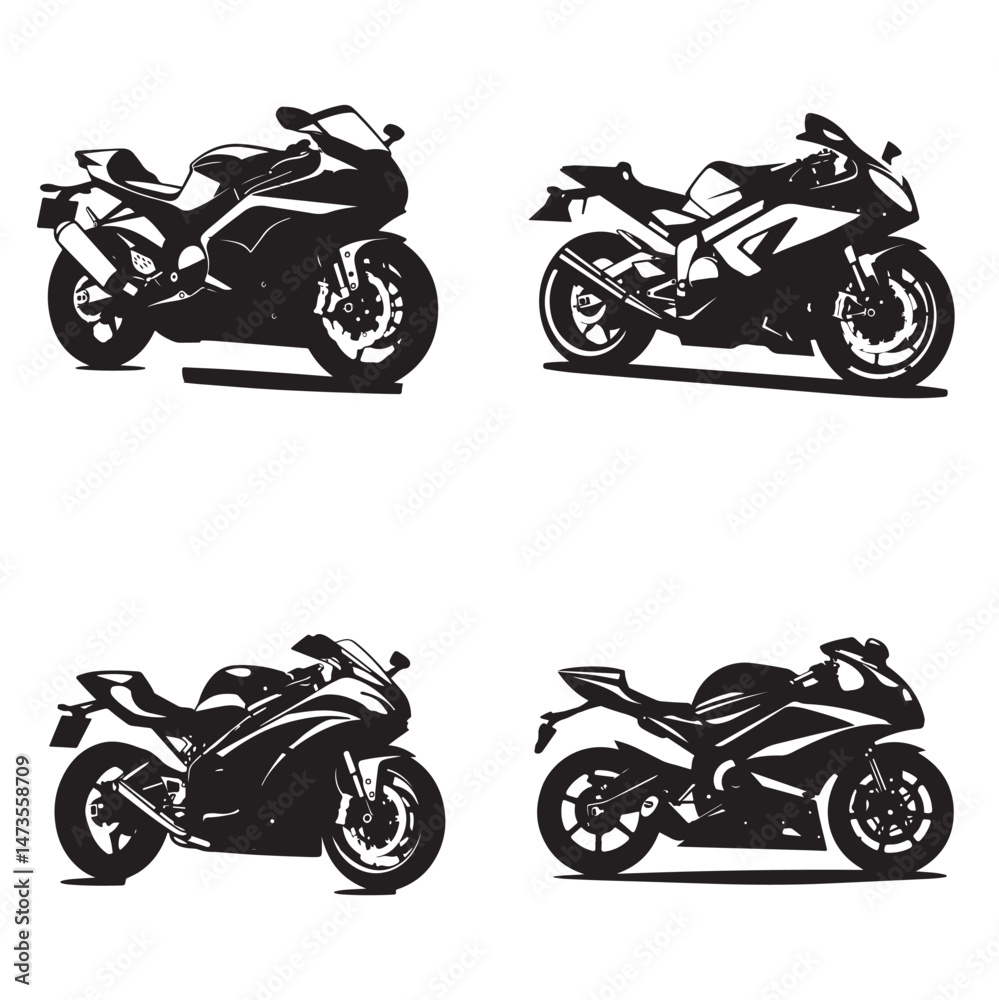 Obraz premium Sportbike Silhouette Clipart Set