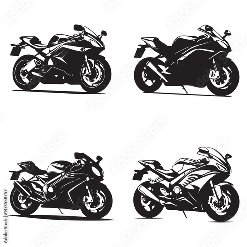 Sports Bike Silhouette Clipart Set