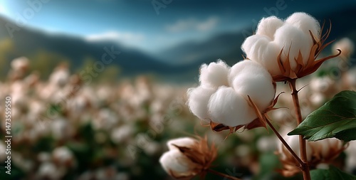 Cotton Plants Bloom Against a Dramatic Sky at Dusk in a Lush Agriculture Field
