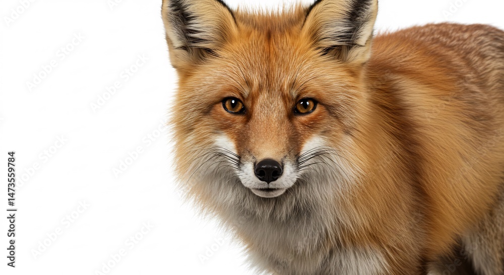 Fototapeta premium 鮮やか毛並みのキツネ 白い背景で輝く瞳. AI Generated