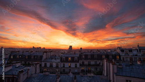 Canvas Print Dramatic Sunset Over Urban Rooftops