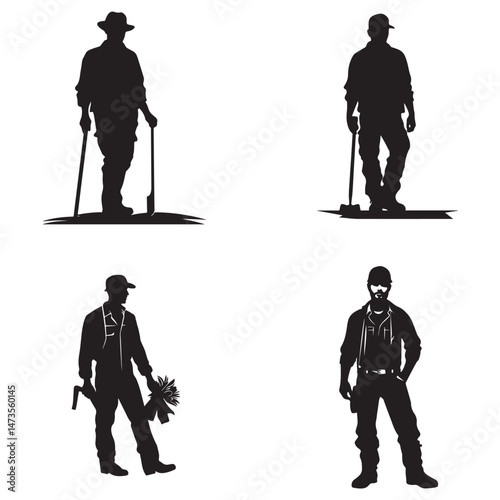 A black silhouette of a Worker set clipart
