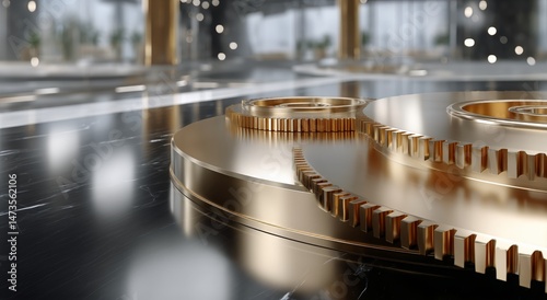 Metallic Gears in Motion Surrounded by Steam Create a Dynamic Industrial Atmo...