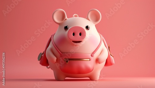 3d pig with gold coins, 3d pig savings with stacks of money, bag full of coins, bitcoin, dollar, pig with stacks of dollar bills and bitcoin
