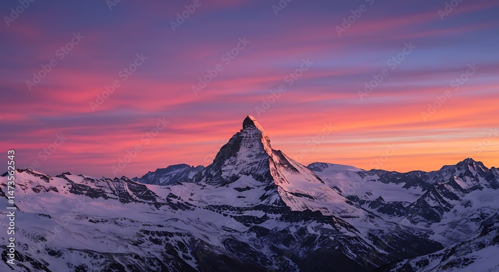 Fototapeta premium Spectacular Snow-Capped Mountain at Sunset
