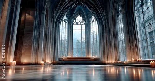 Stunning Gothic Architecture With Illuminated Stained Glass in Historic Building