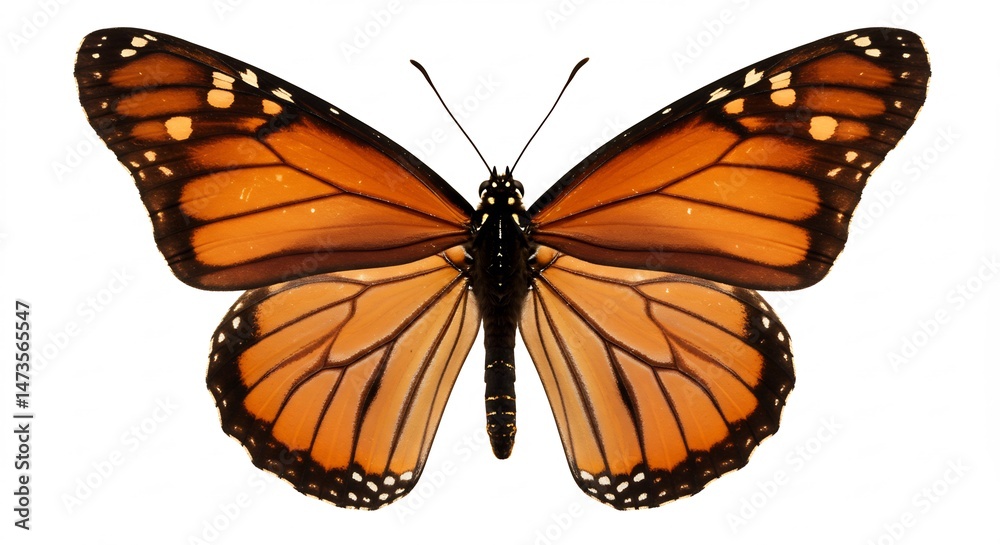 Fototapeta premium 鮮やか羽ばたくオレンジ蝶 精密描写. AI Generated