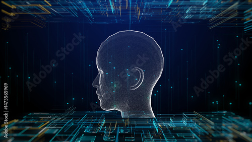 human head with binary code background