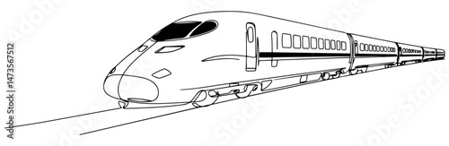 A minimalistic line art of modern high-speed bullet train on tracks. vector illustration