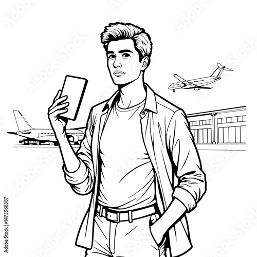 Person holding passport at airport, travel preparation