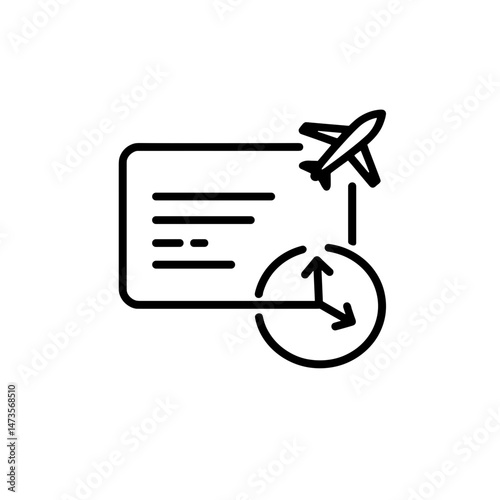 Line art transit visa icon with airplane and arrows, travel concept