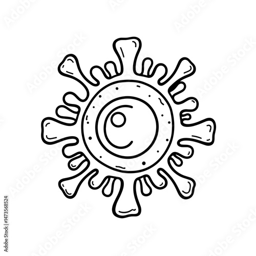 Virus icon under microscope lens in bold line art, clarity and precision