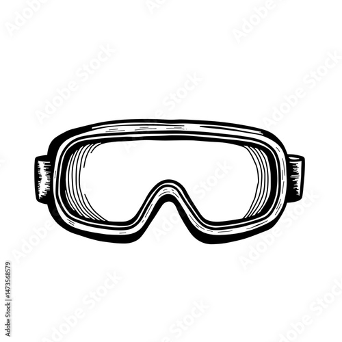 Detailed line art of safety goggles next to warning sign, clarity concept