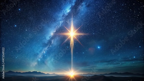 Celestial Navigation Night Sky with Bright North Star , guiding light photo