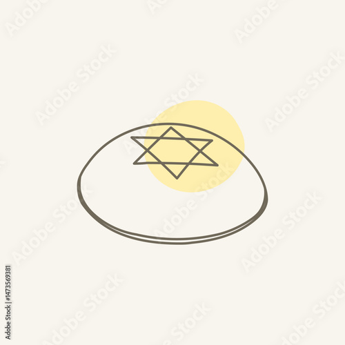 Kippah or Yarmulke with a Star of David on top. The small, round head covering worn by Jews.