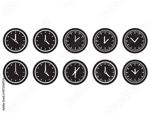 Clock Time Difference Set - Vector Illustration. Different Timezones Time. Arrows - Hours, Minutes on Clockface. Clock Time Lapse.