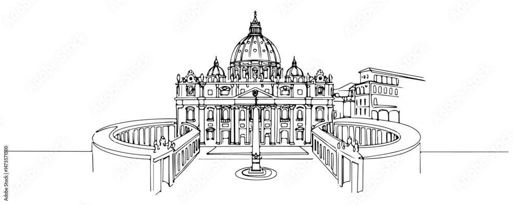 Fototapeta premium Line drawing of St. Peter's Basilica in Vatican City. vector illustration