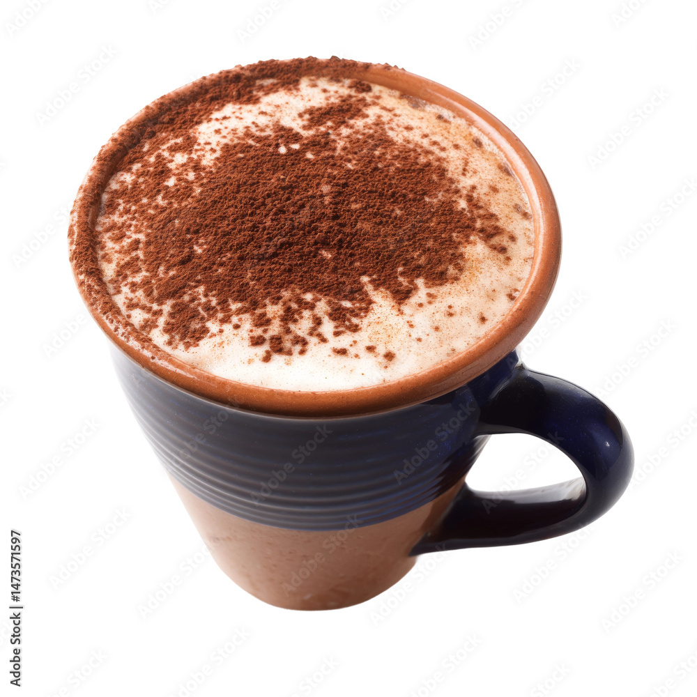 Fototapeta premium An inviting cappuccino in a beautifully crafted mug, sprinkled with cocoa powder