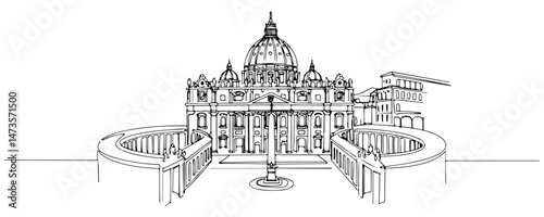 Line drawing of St. Peter's Basilica in Vatican City. vector illustration