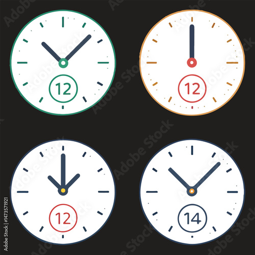 Clock Time Difference Set - Vector Illustration. Different Timezones Time. Arrows - Hours, Minutes on Clockface. Clock Time Lapse.