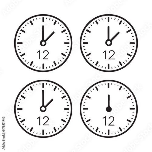 Clock Time Difference Set - Vector Illustration. Different Timezones Time. Arrows - Hours, Minutes on Clockface. Clock Time Lapse.