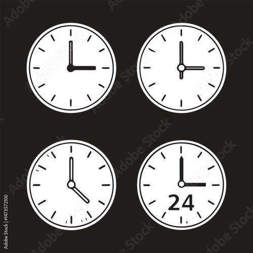 Clock Time Difference Set - Vector Illustration. Different Timezones Time. Arrows - Hours, Minutes on Clockface. Clock Time Lapse.