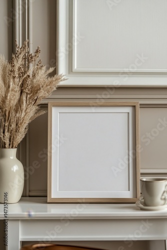 Empty Frame with Dried Flowers in Elegant Interior Setup