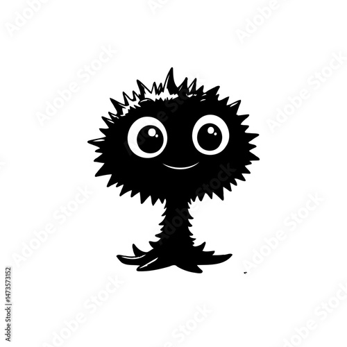 Whimsical Silhouette: A Spiky Cartoon Character with Wide Eyes and Smile