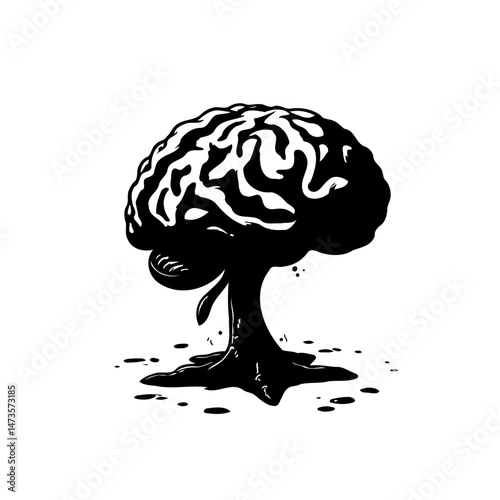 Stylized depiction of a brain-shaped tree with fluid, organic form illustration